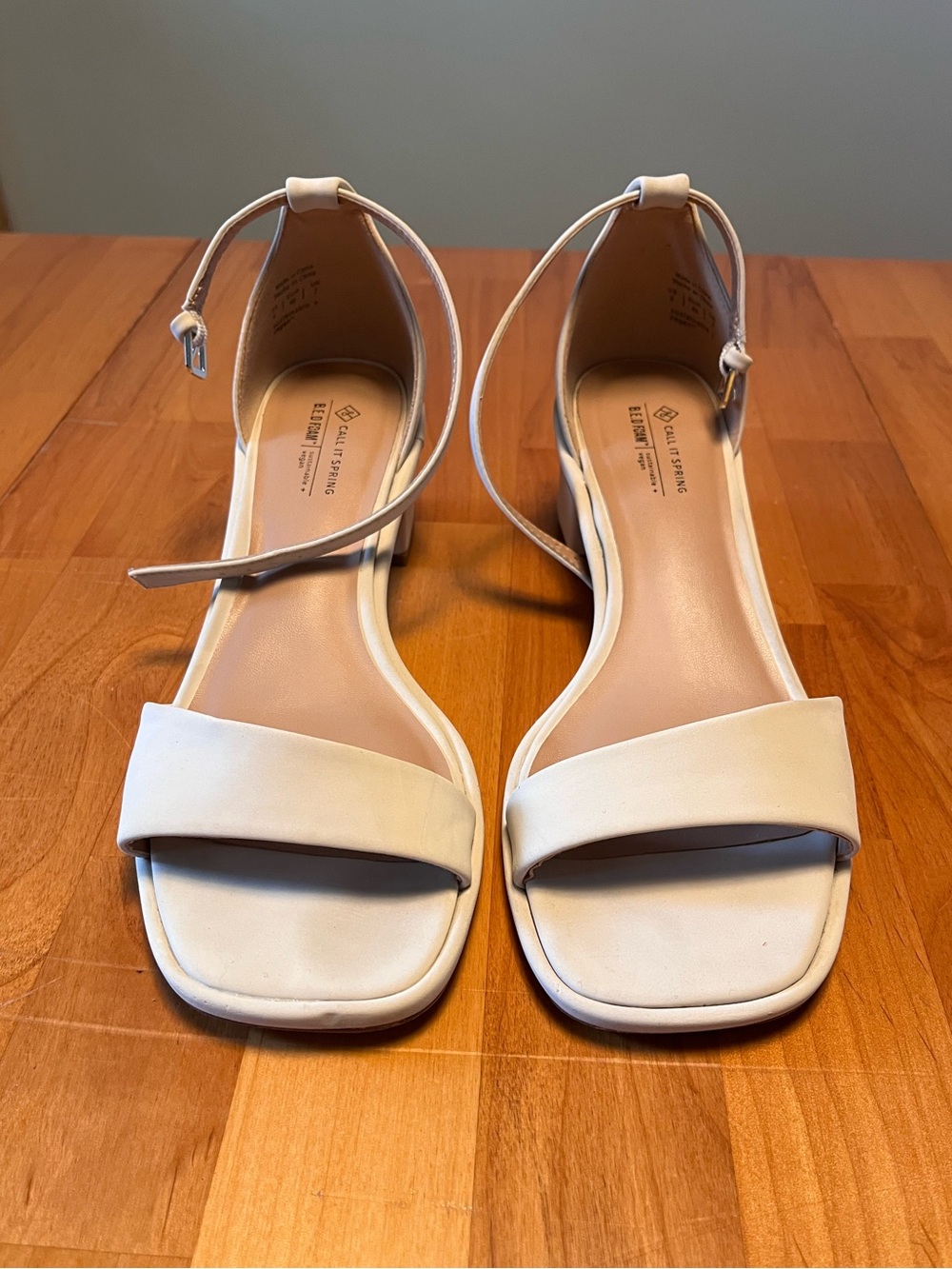 Call It Spring Cream Ankle-Strap Block Heel Sandals